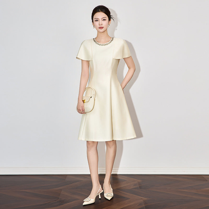 Luxury Heavy Industry round Neck Cover Sleeve Dress French Socialite Temperament Banquet Dress