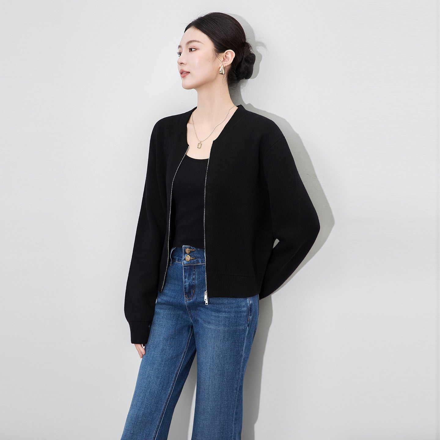 Retro Cashmere Knitted Open Cardigan Double Zipper Thickened Loose Versatile Outerwear Autumn Winter New Arrival Solid Color