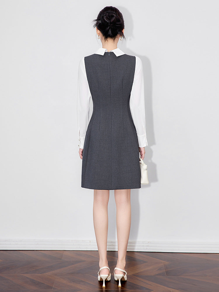 Early Autumn New Product Triacetate Blended Sleeveless Round Neck Short Classic Solid Color Dress