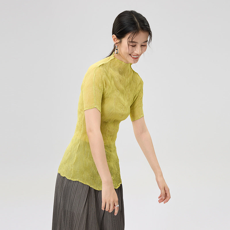 Women's T-shirt Summer High-End Feeling Three-Zone Sleeveless Design Sense Polyester Fiber Short Sleeve