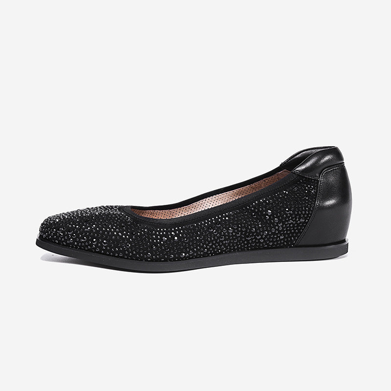 New Women's Shoes in Apricot Color with Bright Starry Mesh Fabric Ballet Flat Shoes Round Toe Shallow Mouth Single Shoes
