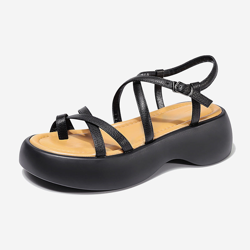 Cross Strap Wedges Sandals Women's Summer All-match Platform Shoes Open Toe Strap High Heels Sandals