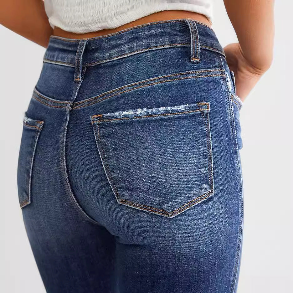 Girls Fashion High-Waisted Stretch Leg Slit Slim Jeans
