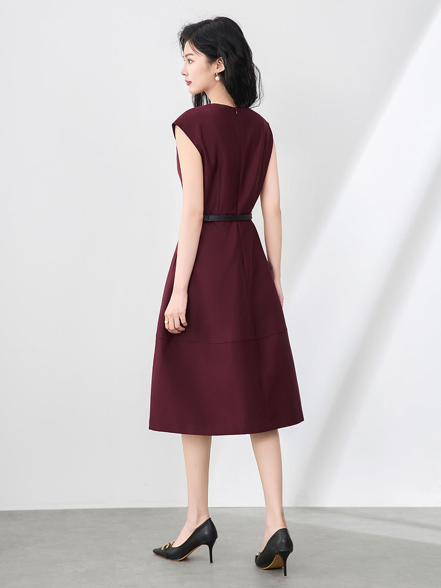 Elegant Black Satin Sleeveless round Neck Dress Women's Mid-Length Pure Color Design Spring Summer New Style Fashion Dress