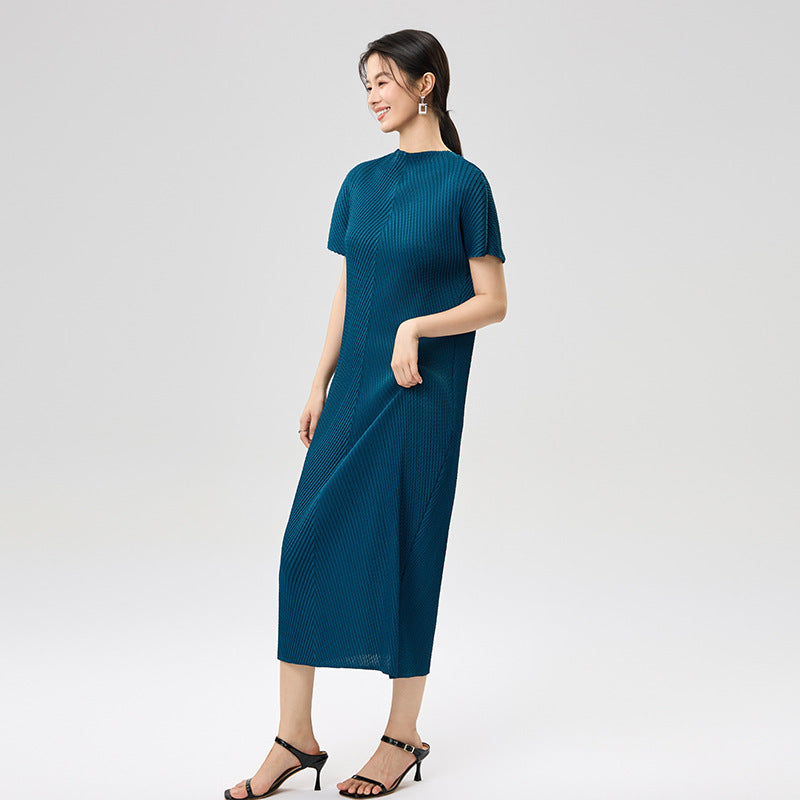 Women's Dress 2025 Summer Short Sleeved Mid Length Dresses Comfortable Casual O-neck