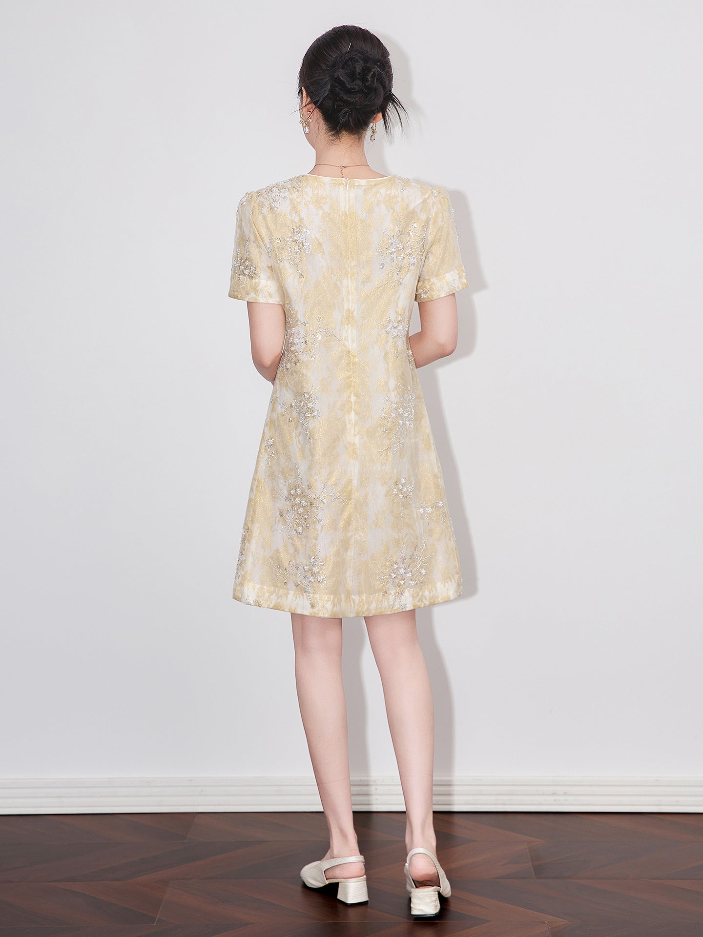 New Embroidered Beaded Lace Round Neck Short Sleeve A-Line Women's Summer Dress Designer Inspired Luxury