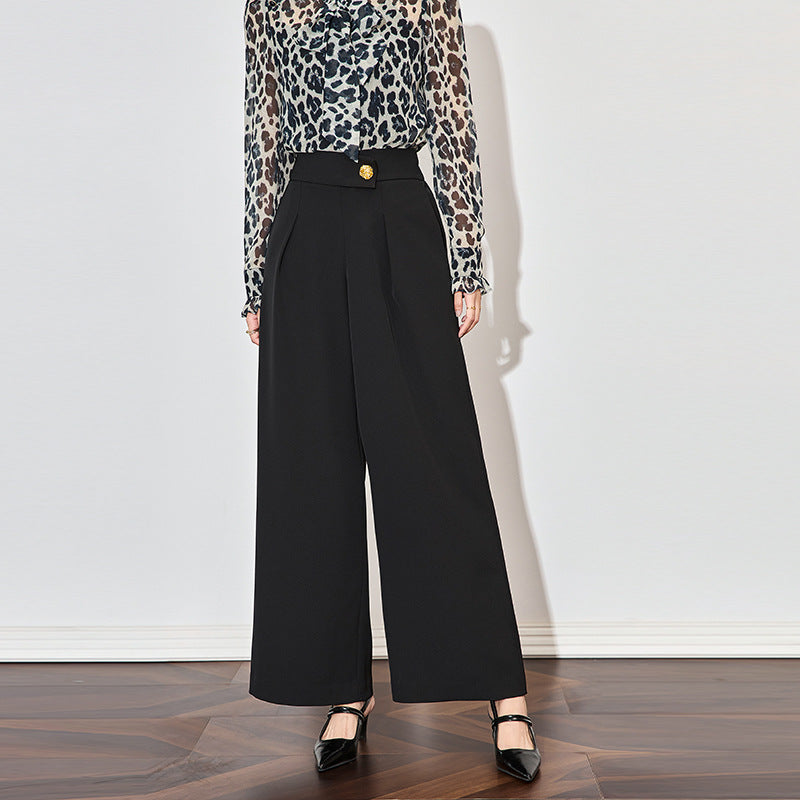 Elegant Long Pants Women's Clothing Black Wed Leg Pants High Waisted Casual Suit Pant Female Trousers Work Style