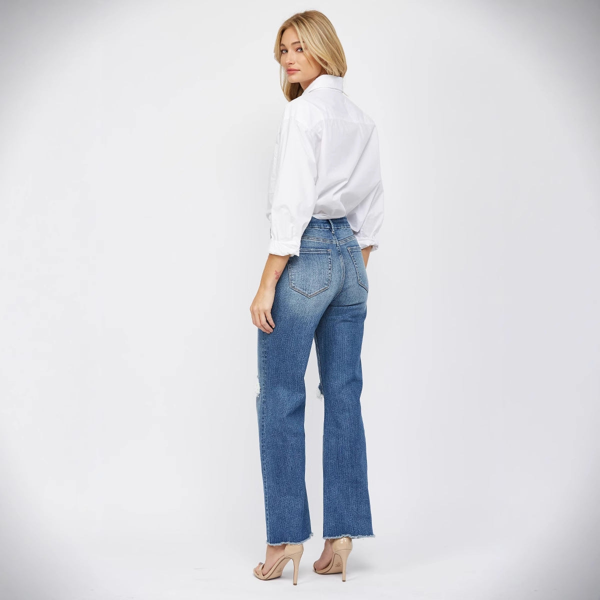 Jeans For Women Plus Size Women'S High Waisted Straight Ankle Wide Leg Ripped Jeans