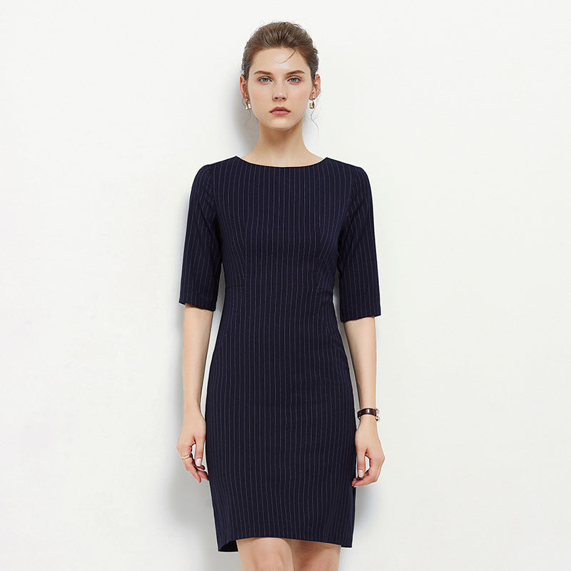 Black Knitted Dress Slim Fit French Hepburn Style Long Split Skirt Ankle Length round Neckline Empire Waist Dress