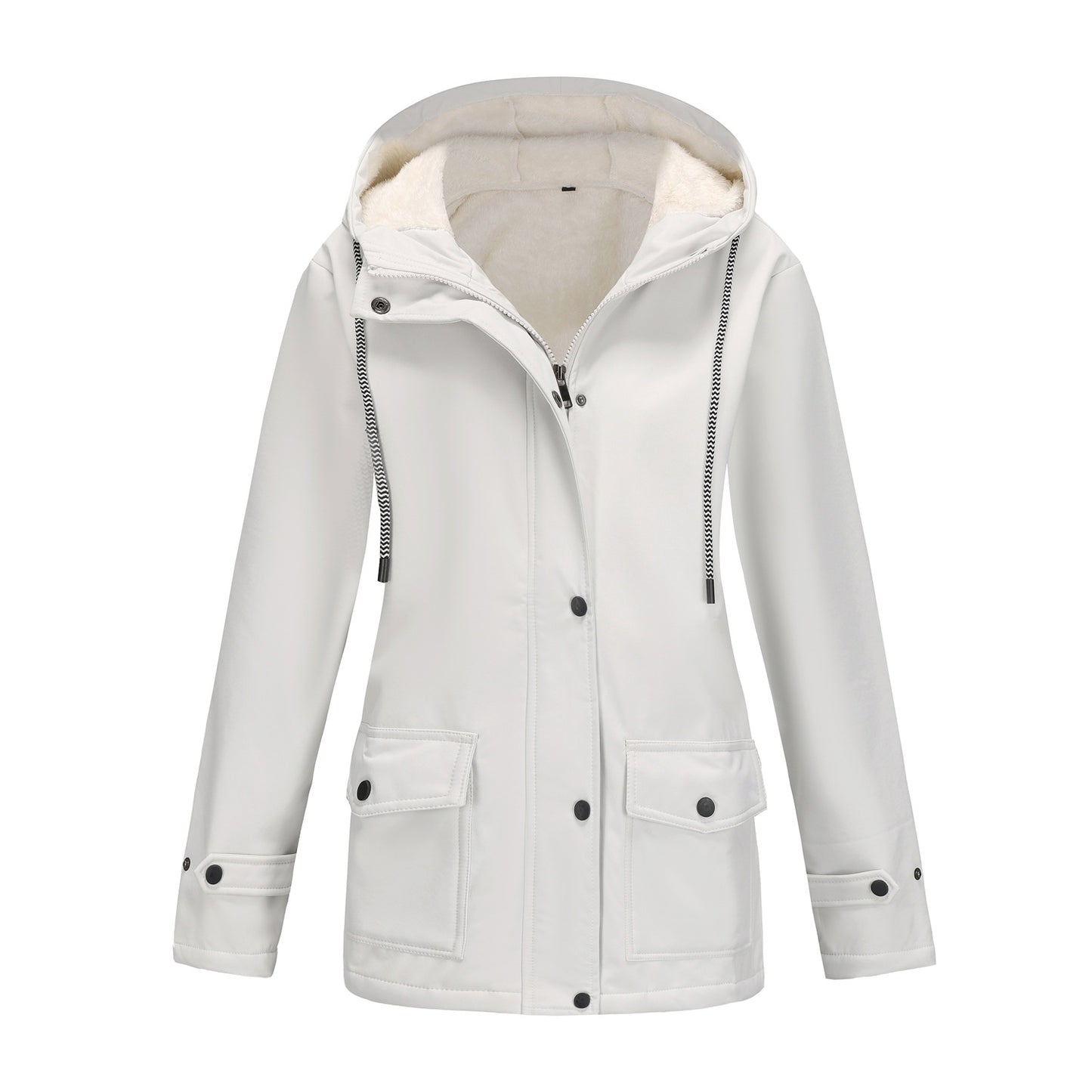 Autumn Winter Fleece Warm Trench Coat Women's Rainproof Hooded Windbreaker Female Loose Tops Large-size Outerwear Outdoor Sports