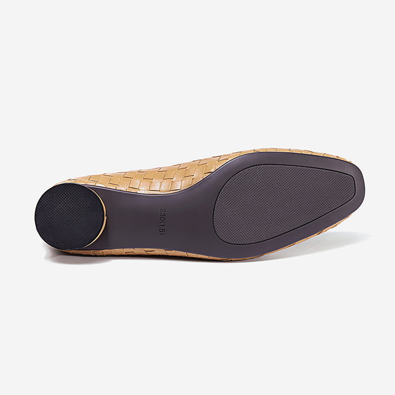 Autumn New Vintage Versatile Genuine Leather Woven Flat Shoes Handmade Round Toe Handmade Soft Sole Slip-on Shoes