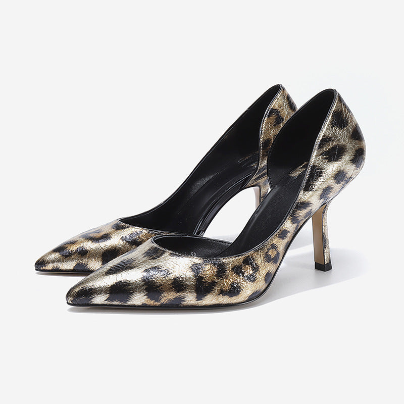 Leopard Print Red Soled High Heels French Sexy Shallow Mouth Slim Heels Internet Famous Single Shoes