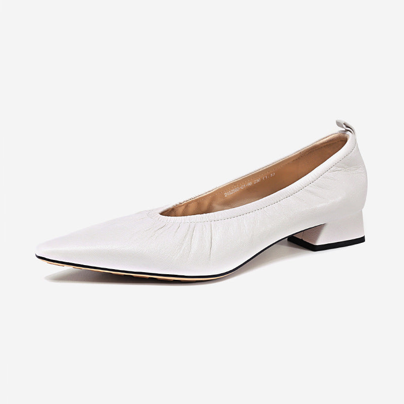 Retro Pointed Toe Pleated Shoes For Women Slip On Flats Soft Soles Shoes Low Heel Loafers Genuine Leather Casual Shoes