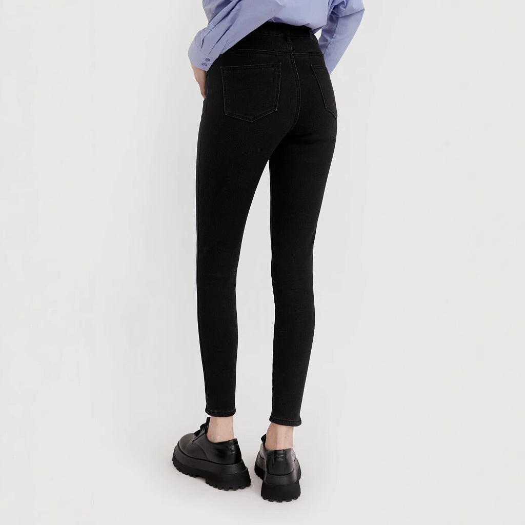 High-Waisted Fleece-Lined Jeans Women's Slimming Tightening Pants Winter New Elastic Pants