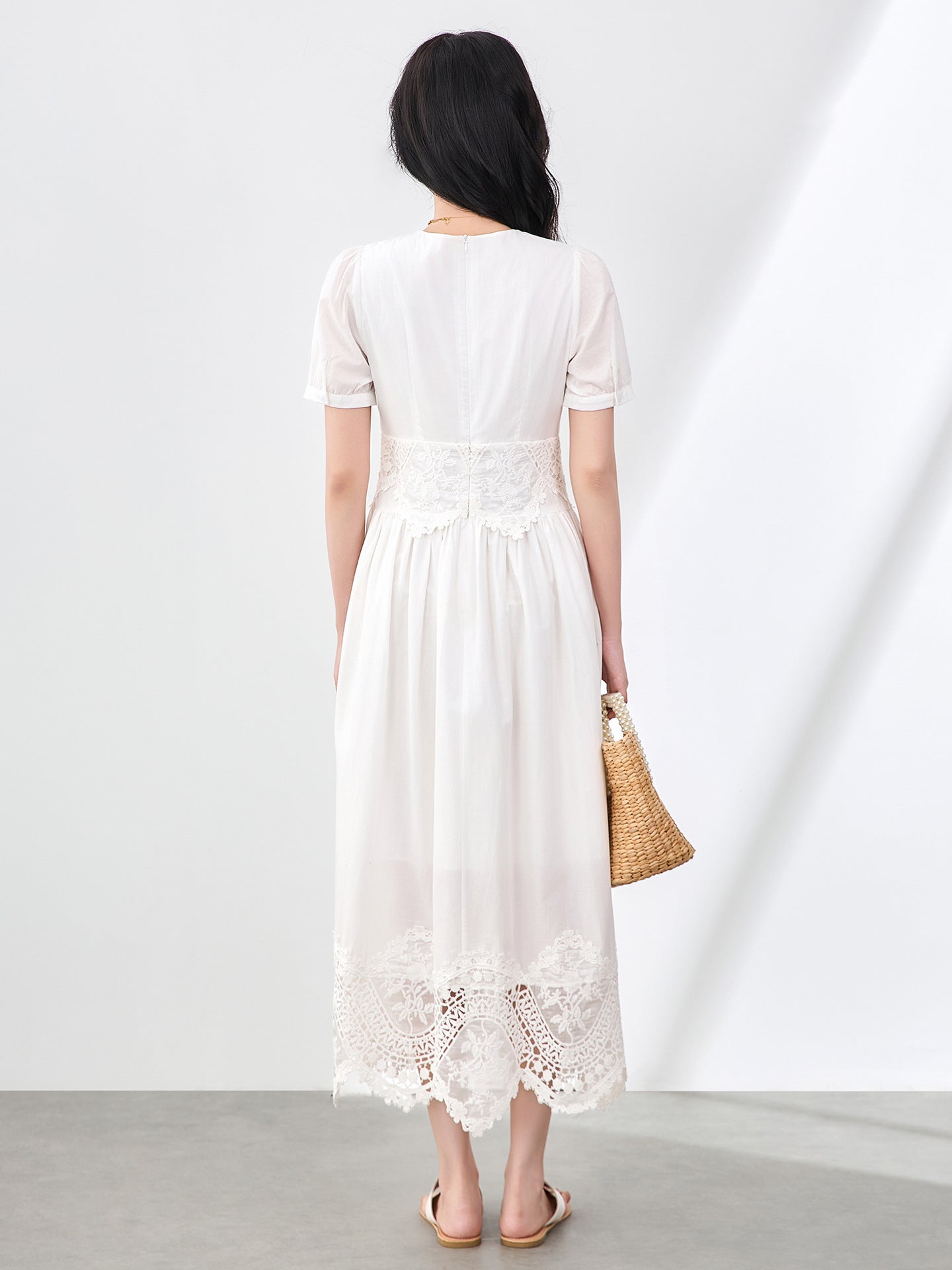 Casual Fashion Dress For Women Round Neck Short Sleeve Hollow Out Embroidery Patchwork Female Dresses