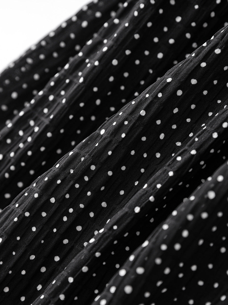 New French Inspired V Neck Polka Dot Romantic Flutter Sleeves Cinched Waist Retro Long Dress for Women Summer