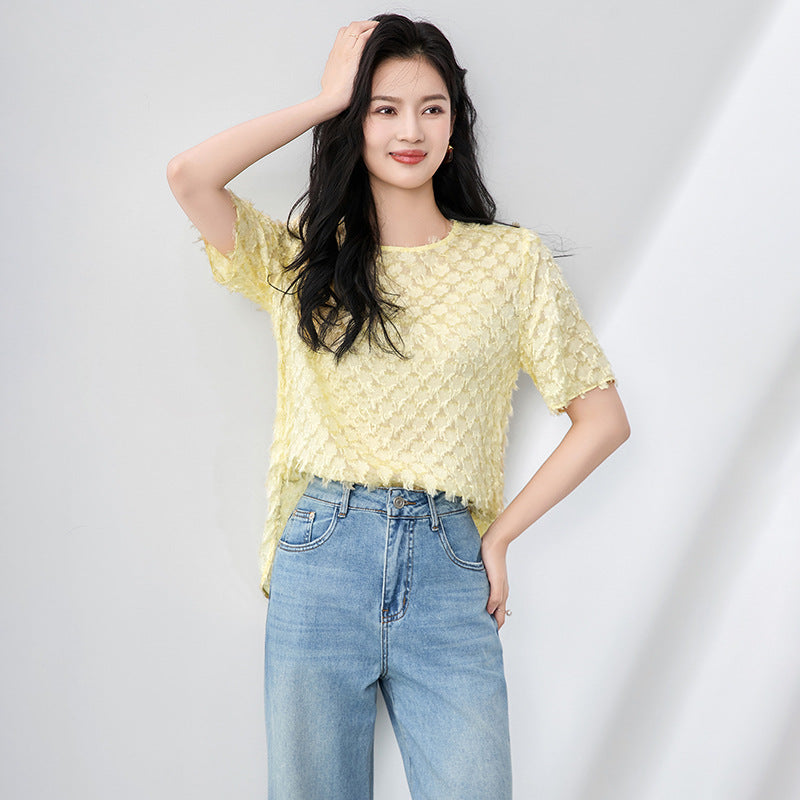 New Women's Knitted Jaet round Ne ort Sve Texture All-Match Simple Design Commute Sle Regular Length