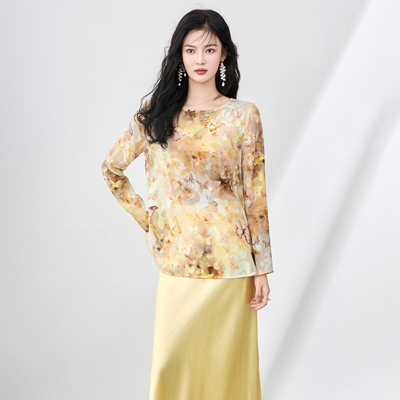 Elegant Women Printed Shirts 2025 Spring Summer Long Sleeve Lapel Button-up Female Casual Blouses Office Ladies Tops Camisas
