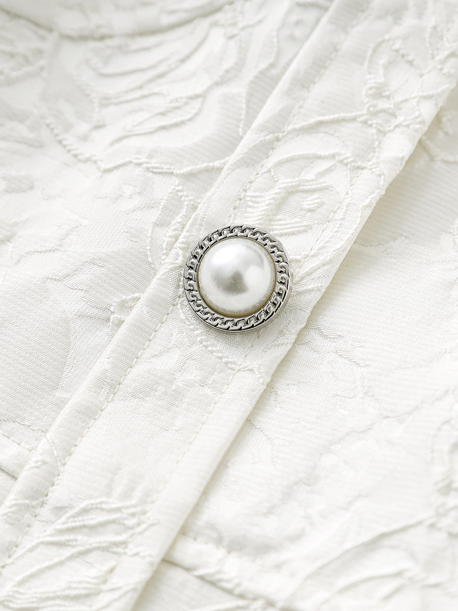 Summer Style Embossed Floral Dress Pearl Collar Bubble Sleeve Women's Dress Short Sleeve Knee-Length Regular Waistline