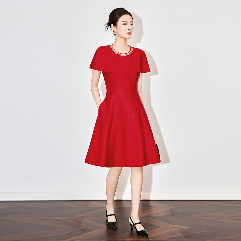 Luxury Heavy Industry round Neck Cover Sleeve Dress French Socialite Temperament Banquet Dress