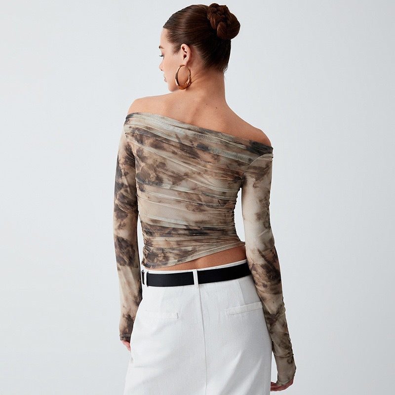 Spring New Women's Retro Printed Top Slim T-Shirt