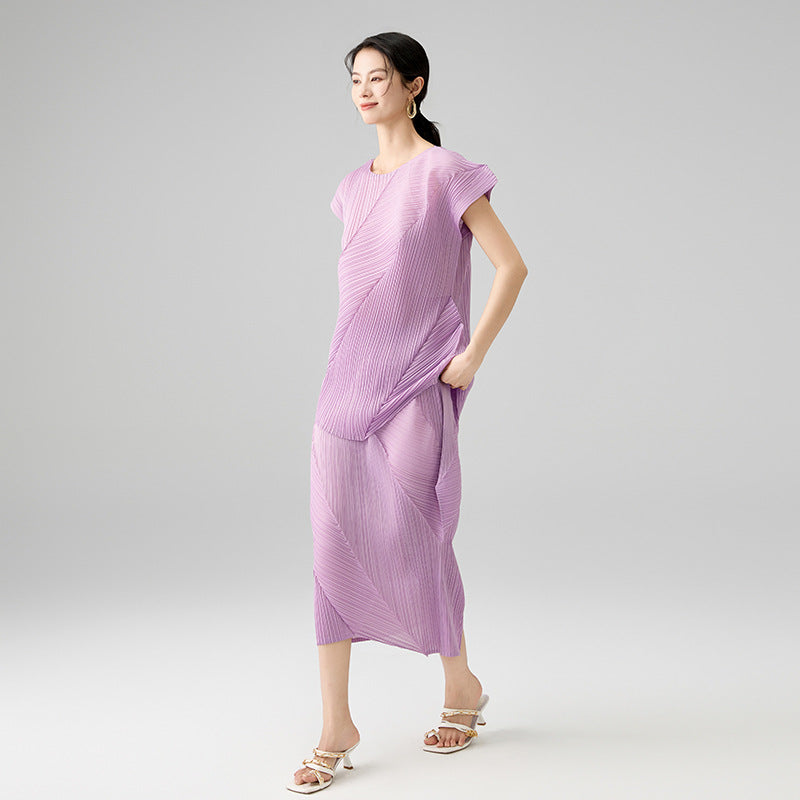 Spring and Summer New Temperament Round Neck Sleeveless T-shirt Twill Solid Color Half Skirt Suit
