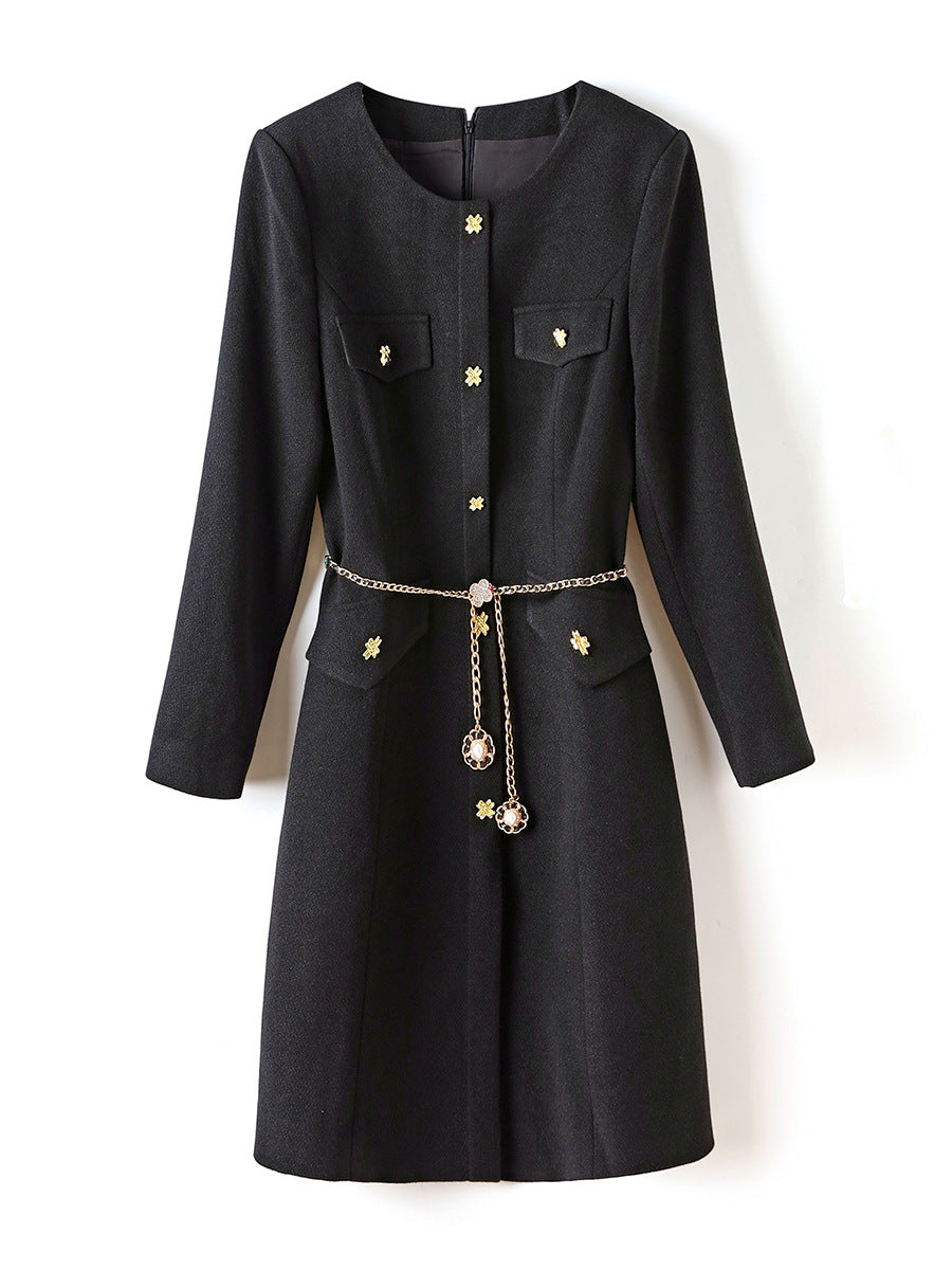 Black French Style Dress Women's Autumn Fashion Mini Dress Waist-Cinching Elegant Small Size Dress Spring New Arrivals