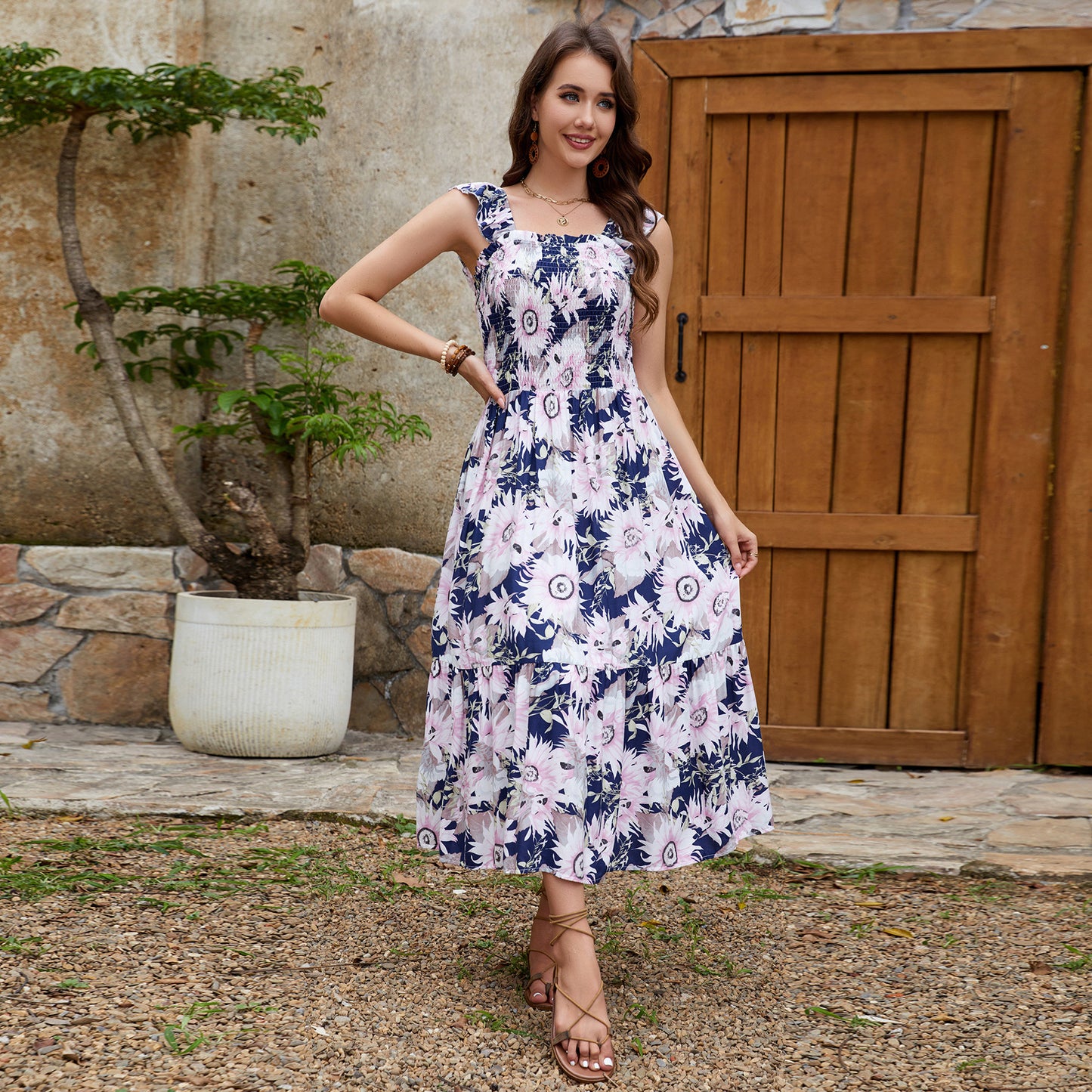 Summer Vibes with our Floral Ruffle Sleeve Tank Dress - Available in Multiple Sizes for a Perfect Fit