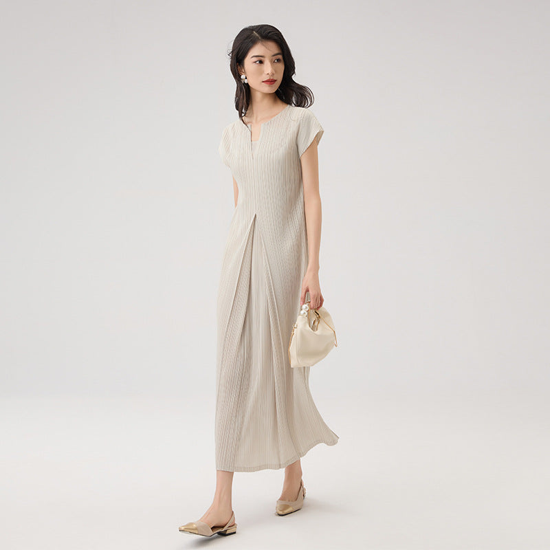 New Slimming V-neck French Dress For Women Advanced Short-sleeved Waist Elegant Commuter Dress