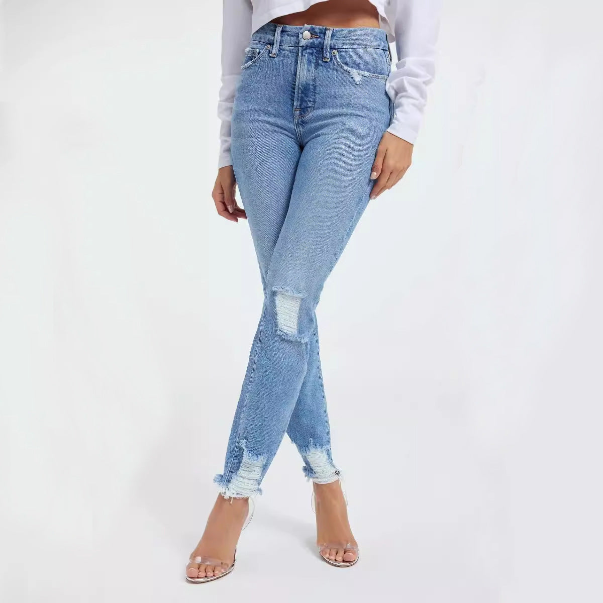 Women's Jeans Zhendian Collection High Waist Hip Stretch Slim Fit All-matching Nine-point Jeans