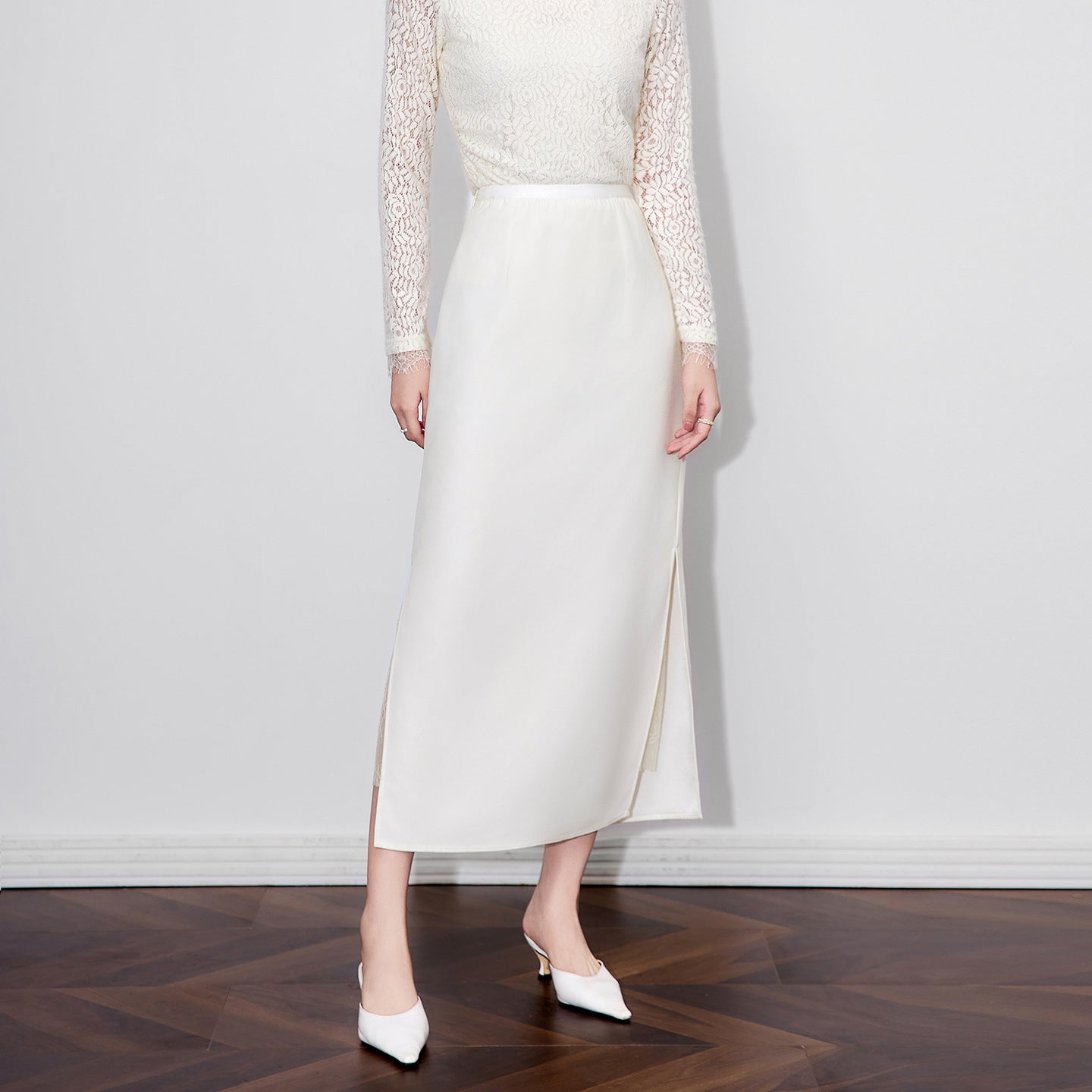 High Waist Midi Woolen Skirt Women's Autumn Winter New Style Elegant Wrap around Skirt Polyester Fiber Color Block Design