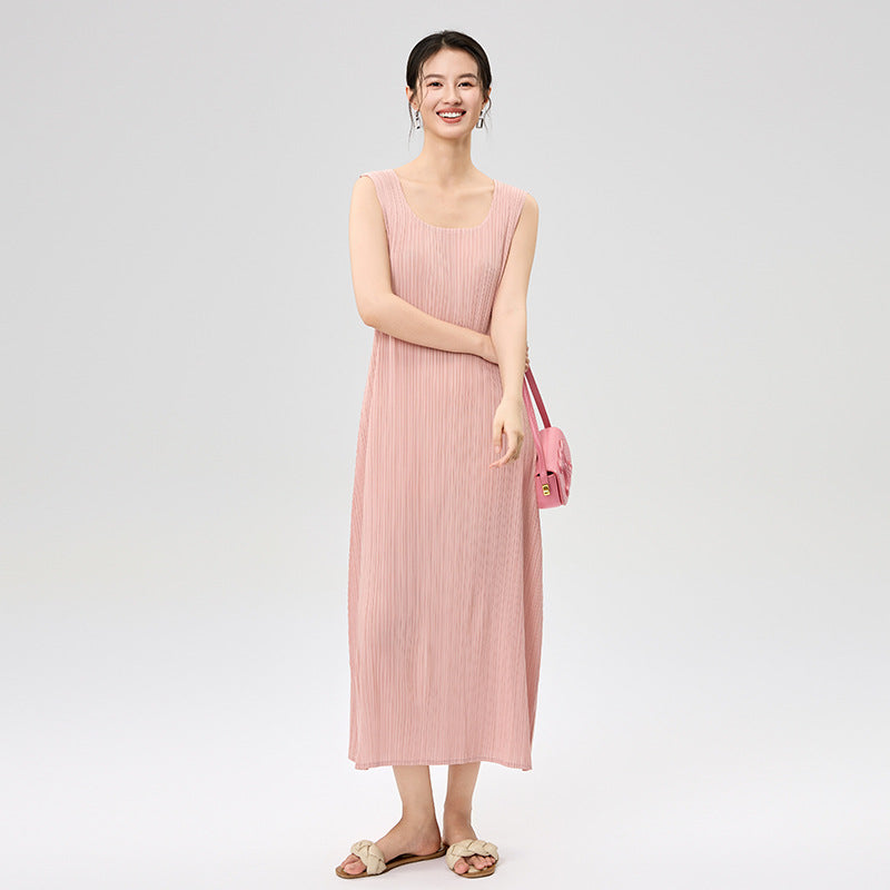 New French Vintage U-neck Sleeveless Women's Dress Elegant Temperament Elastic Slim Mid Length Dresses