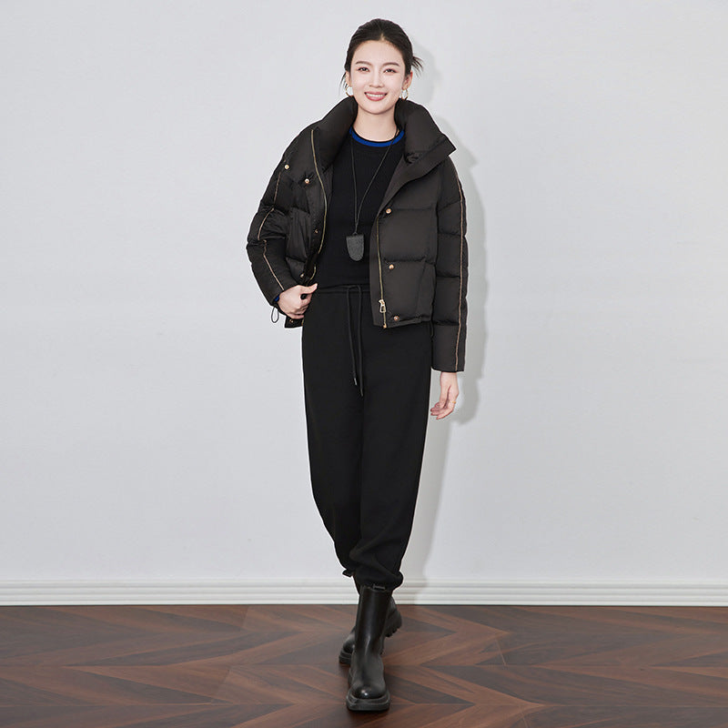 New Down Jacket Women's Large Lapel Thick Fashion Long Sleeve Warm Casual White Duck Down Coat