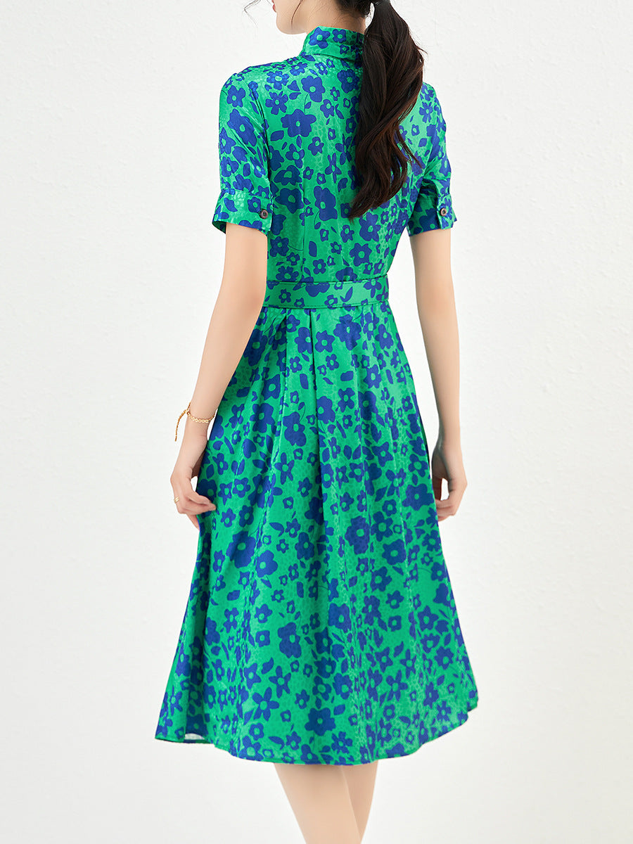 Dresses for Women Fashion Long Sleeve Turn Down Collar Women Dress Print Lace-up Dress Women Vestidos