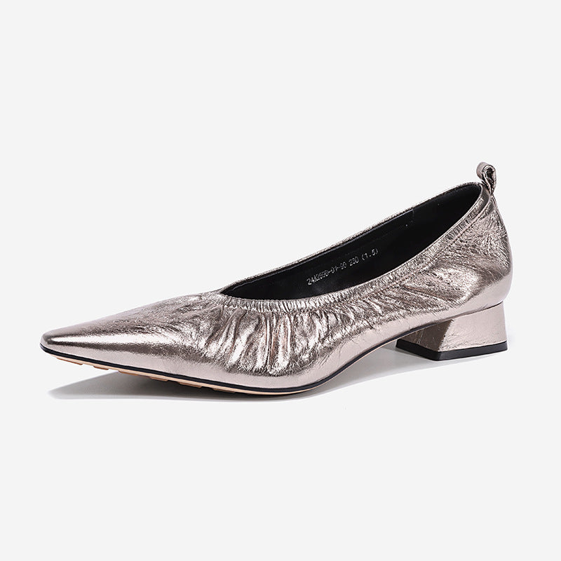 Retro Pointed Toe Pleated Shoes For Women Slip On Flats Soft Soles Shoes Low Heel Loafers Genuine Leather Casual Shoes