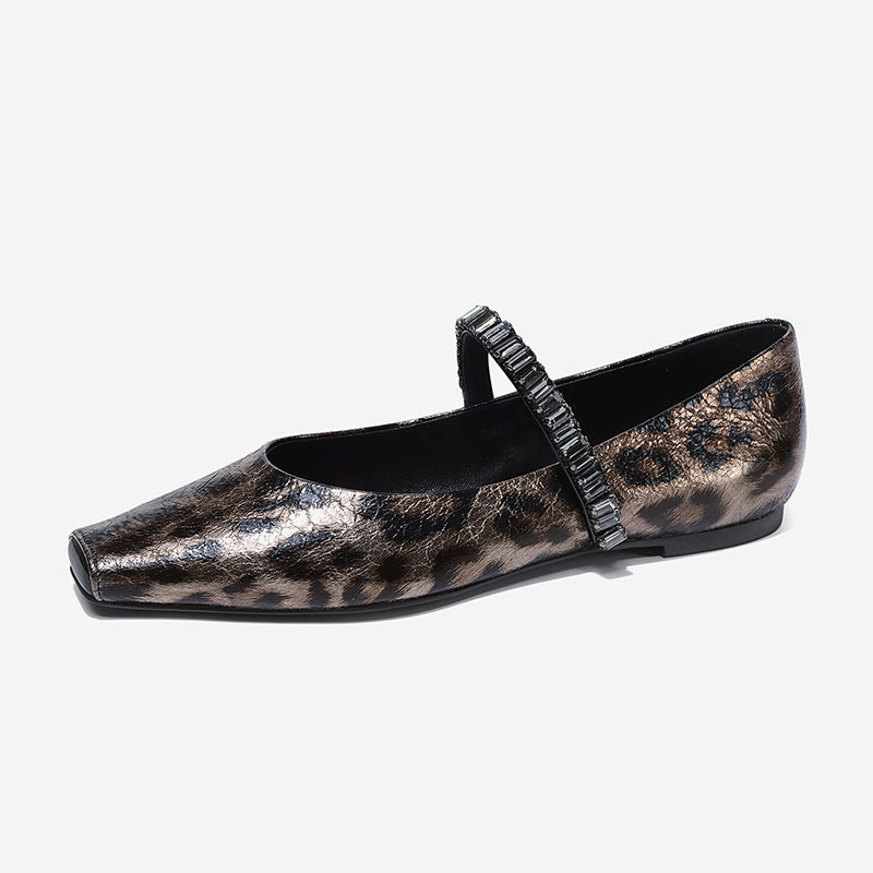 Velvet Mary Jane Ballet Flats Women Shoes Leopard Print Comfortable Soft Round Toe Flat Shoes for Women
