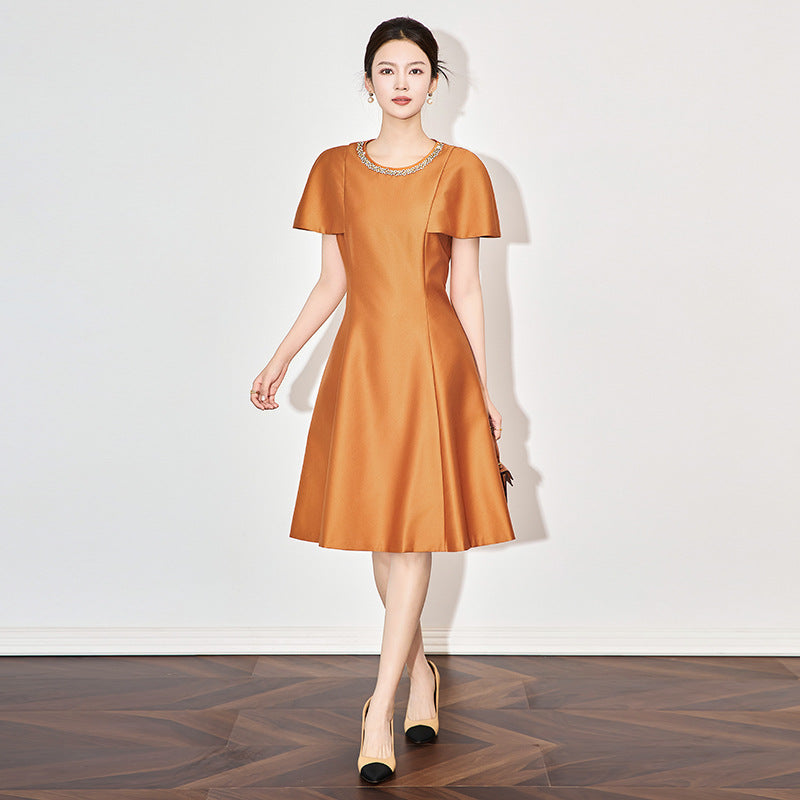 Luxury Heavy Industry round Neck Cover Sleeve Dress French Socialite Temperament Banquet Dress