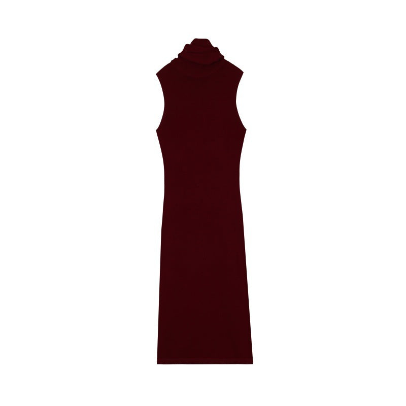 Early Autumn Pure Desire Black Sleeveless Semi High Collar Dress Women's Fashionable Base Layer Mini Skirt Tight Fit Dress