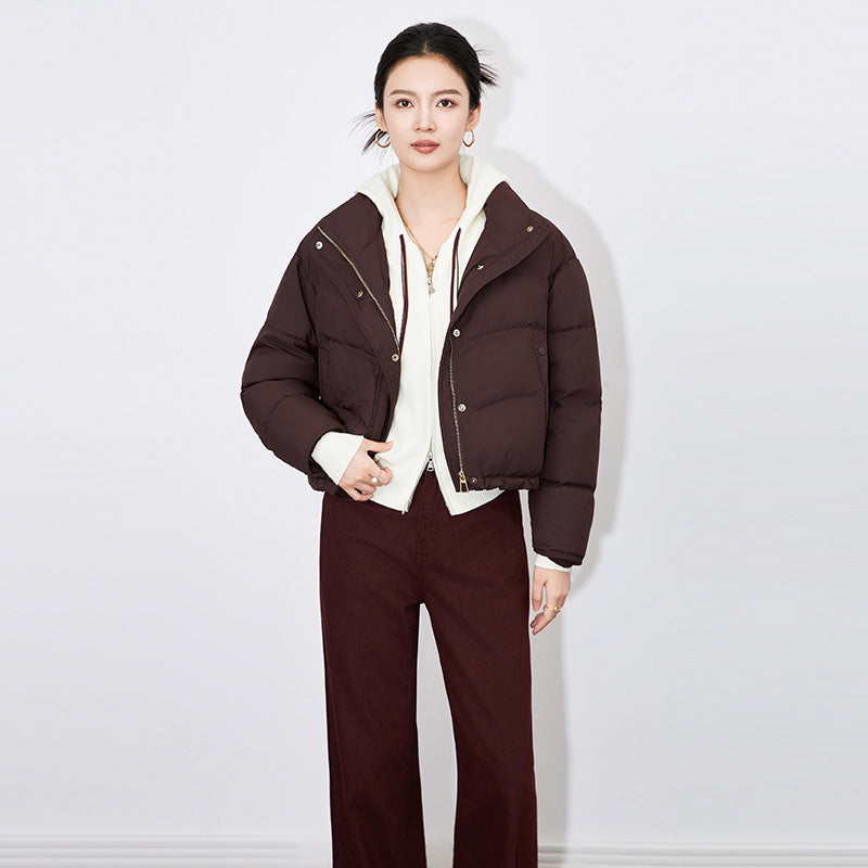 Winter 2025 Women Cloud-Like Puffer Coat - Stand Collar Short Down Jacket Lazy Chic Style Glossy Finish for Casual Comfort