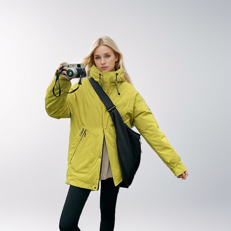 Women Outdoor Parka Mountaineering Casual Jacket Fashion Loose Winter Jacket Hooded Stand-Up Collar Coats