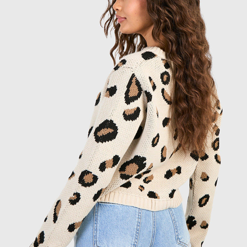 Spotted Printed Bowknot Sweater Cardigan Women's Autumn Temperament Commuting Long Sleeved Jumpers Streetwear Sweaters Top