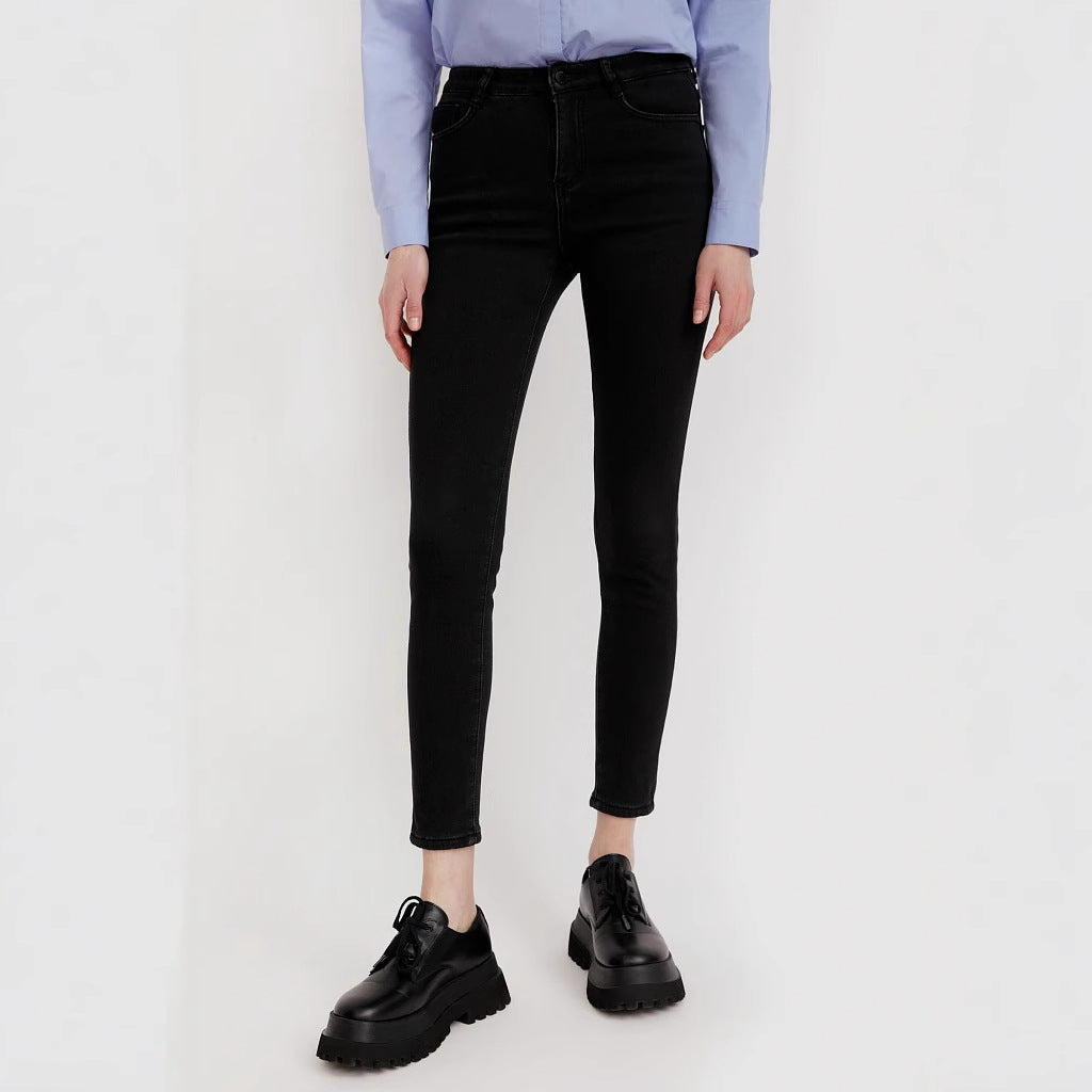 High-Waisted Fleece-Lined Jeans Women's Slimming Tightening Pants Winter New Elastic Pants