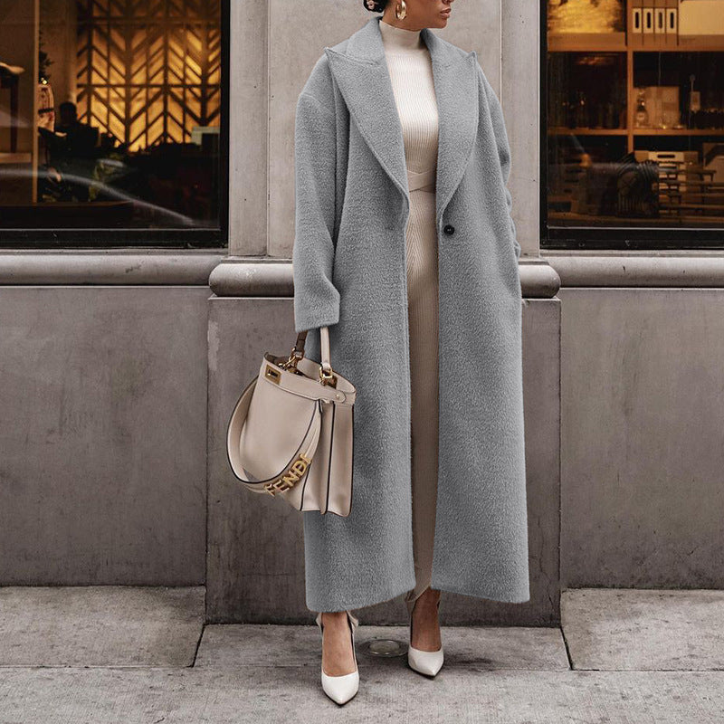 Women's Warm Woolen Long Coat Autumn Winter Single Button Slim Jacket Cardigan Female Long Sleeve Warm Thick Overcoats