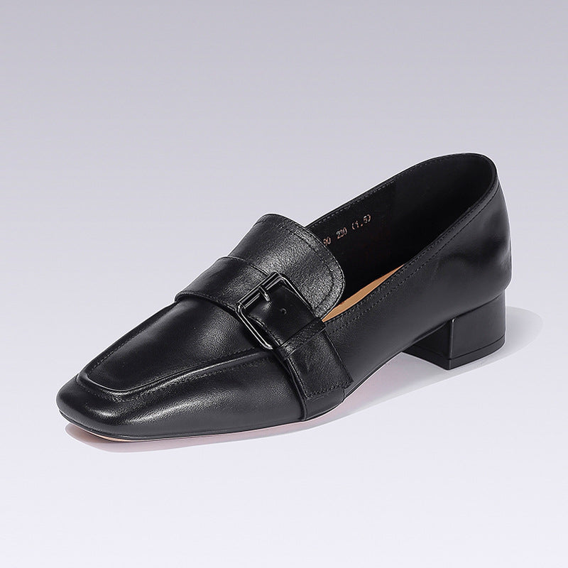 Genuine Leather Cowhide Flat Sole Casual Single Shoes Women's Comfortable and Minimalist Square Head shoes