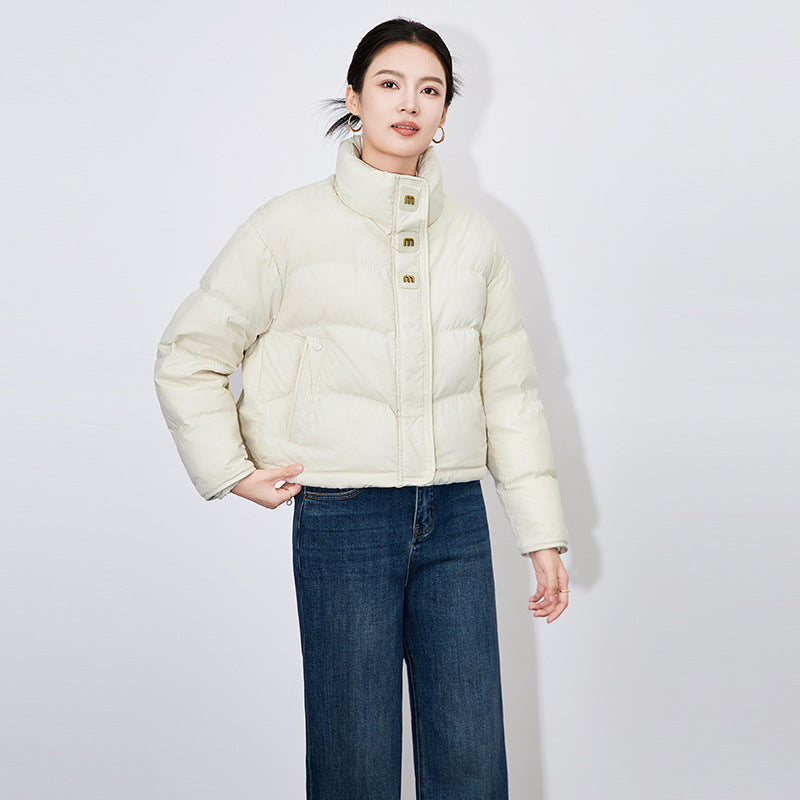 Winter 2025 Women Cloud-Like Puffer Coat - Stand Collar Short Down Jacket Lazy Chic Style Glossy Finish for Casual Comfort