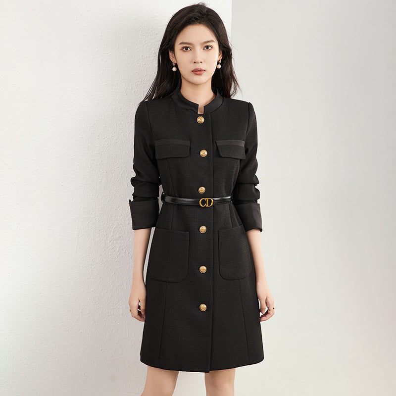Spring Dresses for Women 2025 Long Sleeve Office Vestidos Para Mujer Elegant Pink Black Simple Aline Dress Casual