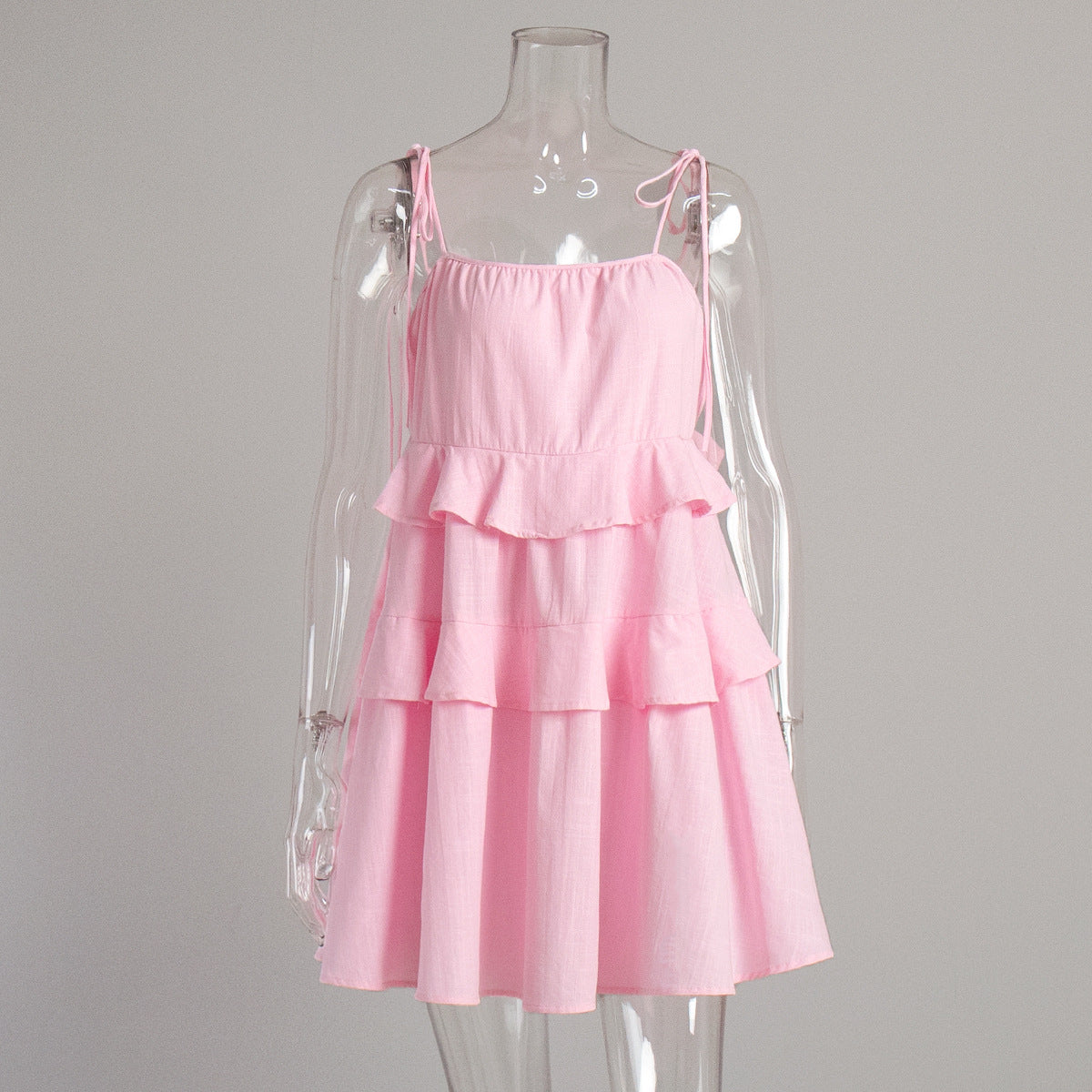 Summer Backless Mini Dress Women Lace Up Ruffle Short Sling Dresses Fashion Elegant Casual Fresh And Sweet Spaghetti Strap