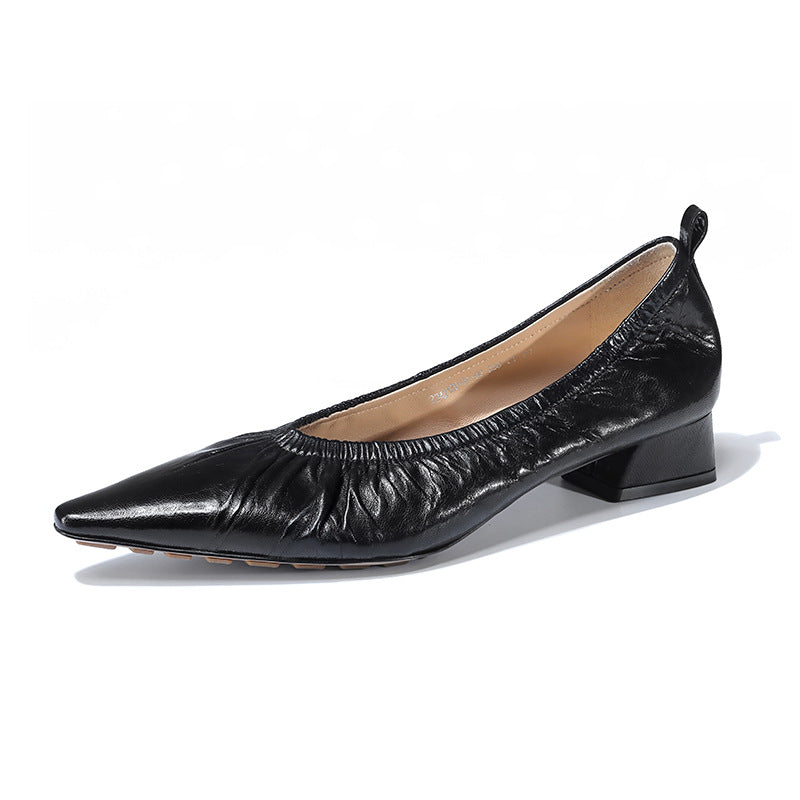 Retro Pointed Toe Pleated Shoes For Women Slip On Flats Soft Soles Shoes Low Heel Loafers Genuine Leather Casual Shoes