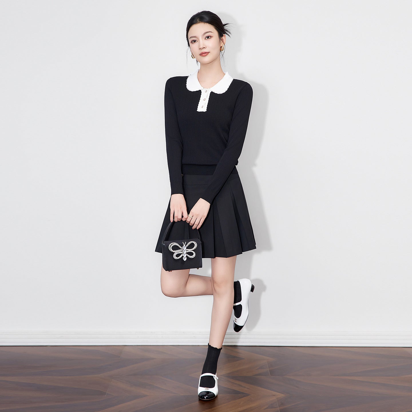 High-End Version Home Collar Slim Fit Color Blo Knitted Top Bla Long Sve Faionable Women's Knitted Sweater