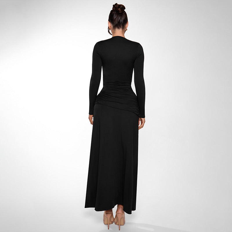 Womens Dresses Sexy Deep V Long Sleeve Solid Color Slim Fit Split Dress Elegant Evening Dress Party Dress Fashion Commuter Dress